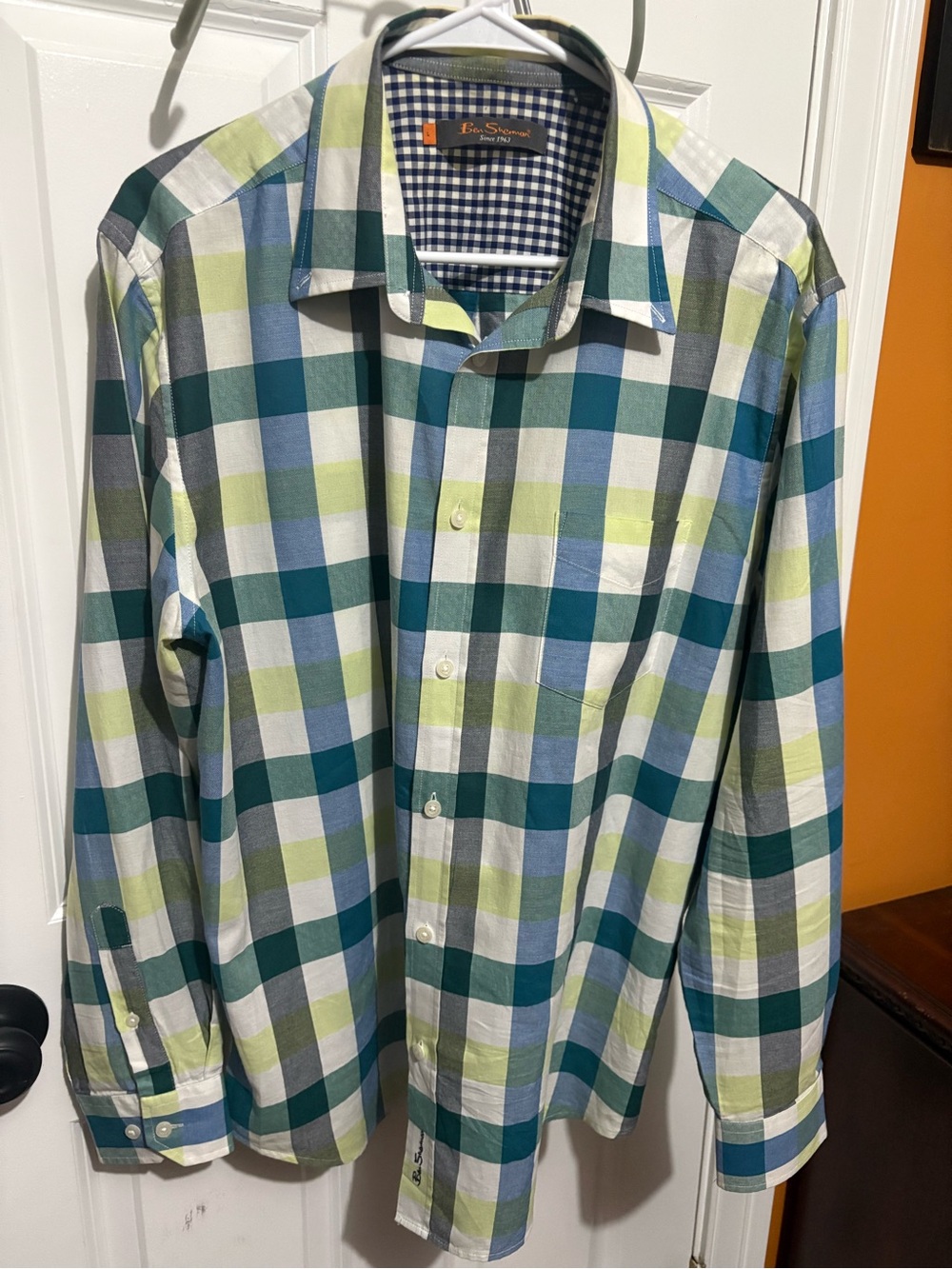 Ben Sherman Blue Green Plaid Long-Sleeve Button Down Shirt